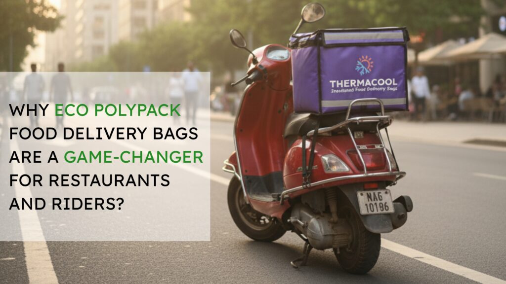 Eco Polypack food delivery bag on a scooter, highlighting its role as a game-changer for restaurants and delivery riders.